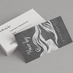 Tarjeta De Citas Exclusivo estilo de cuero gris plateado de piel de