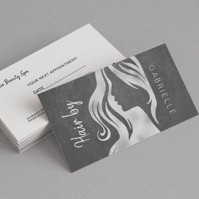 Tarjeta De Citas Exclusivo estilo de cuero gris plateado de piel de (Subido por el creador)