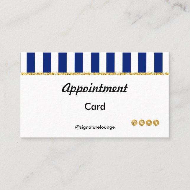 Tarjeta De Citas Executive Navy Blue Stripes & Gold Reminder (Anverso)