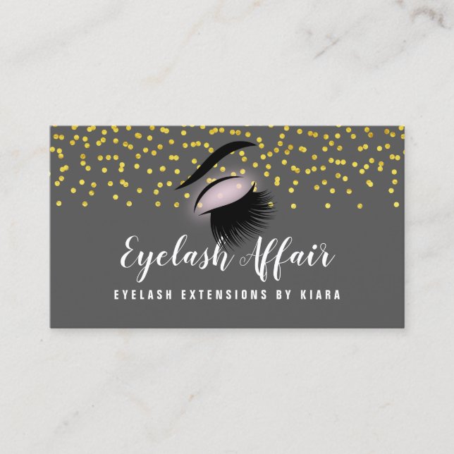 Tarjeta De Citas Extensiones Eyelash Elegante Gold Confetti (Anverso)