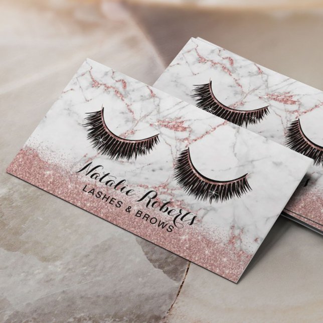 Tarjeta De Citas Extensiones Eyelash Maquillaje Artista Rosa Mármol (Subido por el creador)