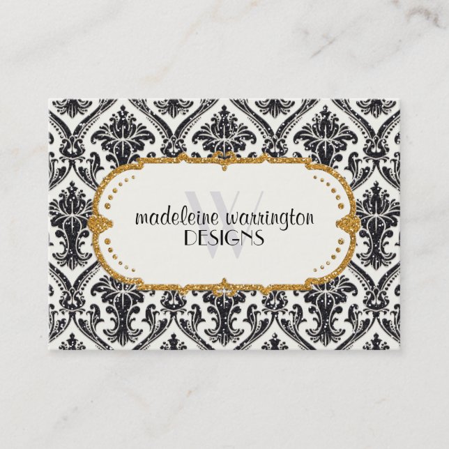 Tarjeta De Citas Faux Gold Purpurina Damask Floral Pattern Business (Anverso)