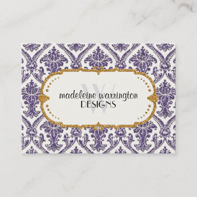 Tarjeta De Citas Faux Gold Purpurina Damask Floral Pattern Business (Anverso)