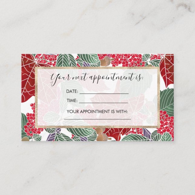 Tarjeta De Citas Festividad vacaciones Rojo Verde Rosa Otoño Holly  (Anverso)