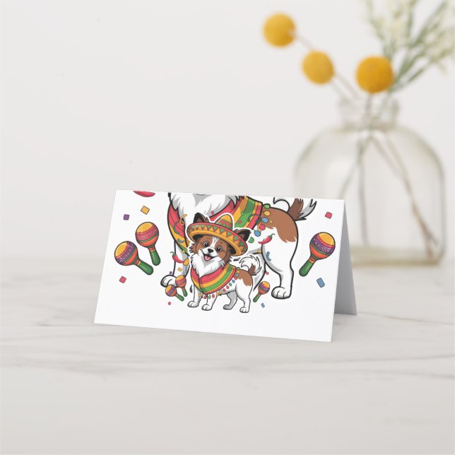 Tarjeta De Citas Fiesta Papillon Dog con Sombrero y Sarape (Anverso)