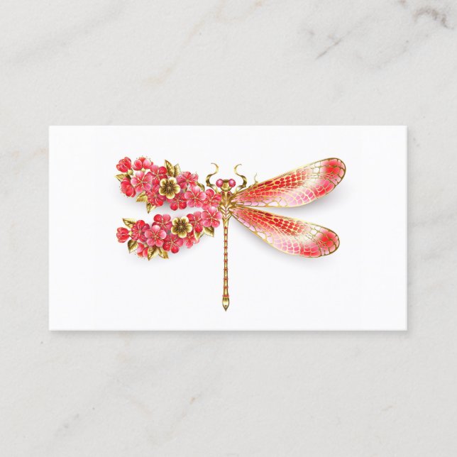Tarjeta De Citas Flor libélula con sakura de joyas (Anverso)