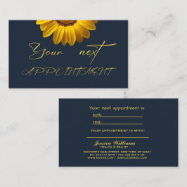 Tarjeta De Citas Flores amarillas en monograma de fondo azul marino