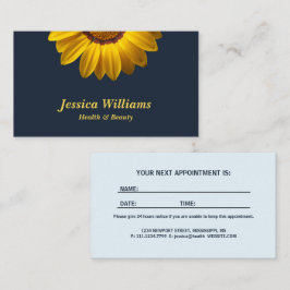 Tarjeta De Citas Flores amarillas en monograma de fondo azul marino