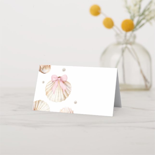 Tarjeta De Citas Girl Pink Bow Shell Baby Shower Appointment Card (Anverso)