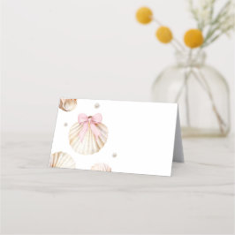 Tarjeta De Citas Girl Pink Bow Shell Baby Shower Tent Card