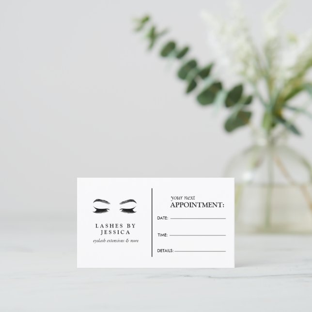 Tarjeta De Citas Glam Eyelashes Black and White Appointment Card (Anverso de pie)