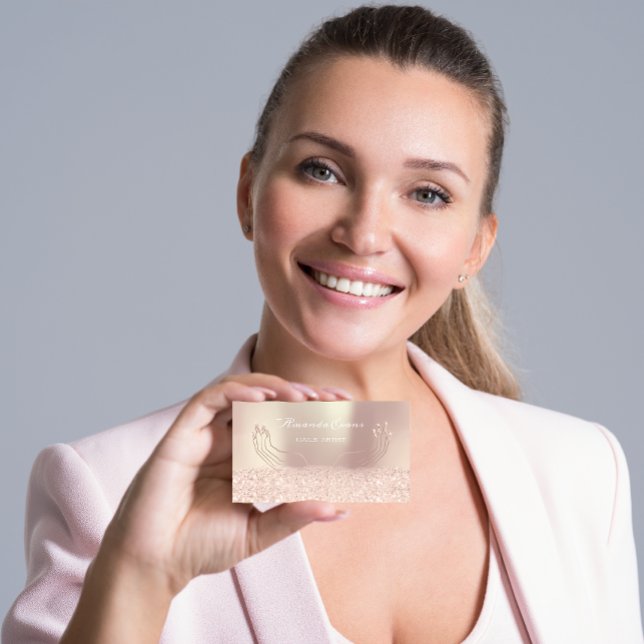 Tarjeta De Citas Glitter Rose Gold Nails Artist Appointment Card (Subido por el creador)