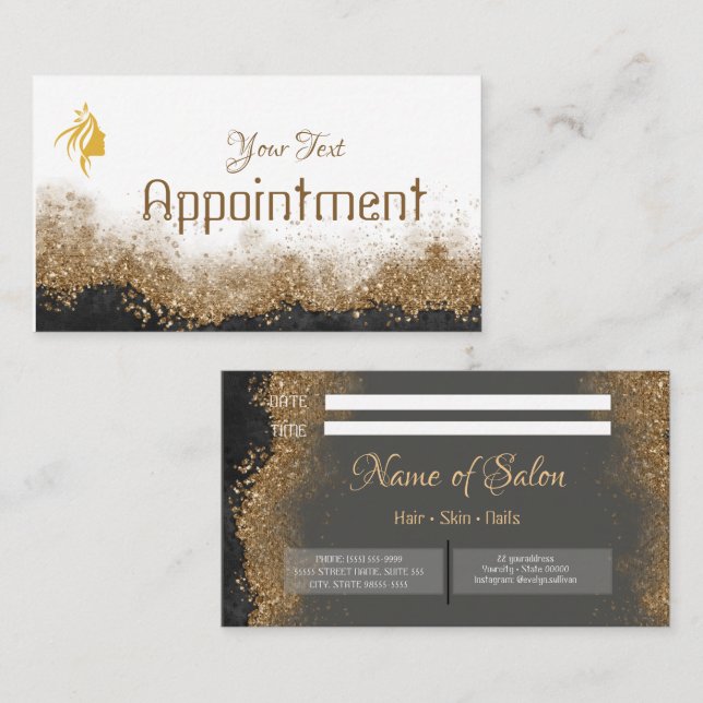Tarjeta De Citas  Gold and black   Salon (Anverso / Reverso)