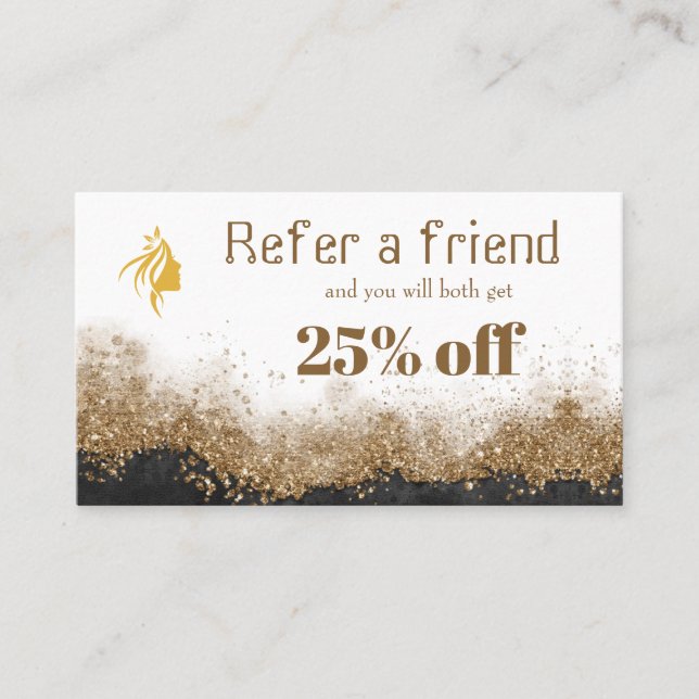 Tarjeta De Citas Gold and black   Salon Referral Card (Anverso)