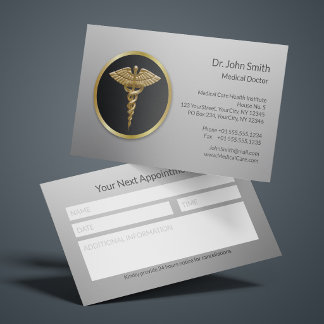 Tarjeta De Citas Gold Professional Medical Caduceus Notes Box