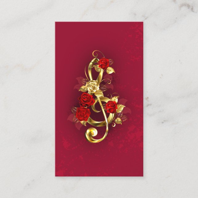 Tarjeta De Citas Golden Treble Clef con flores Rosas (Anverso)