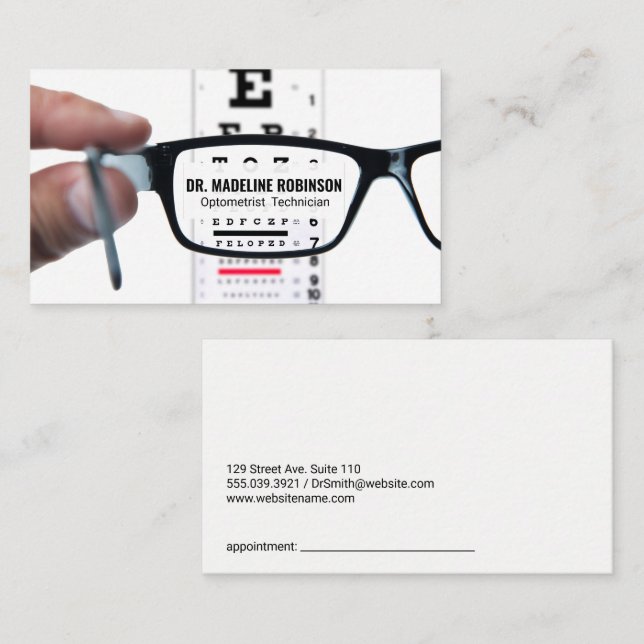Tarjeta De Citas Gráfico de examen ocular | Gafas de prescripción (Anverso / Reverso)