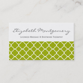 Tarjeta De Citas Green Quatrefoil Modern Nombration Business Crd