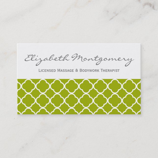 Tarjeta De Citas Green Quatrefoil Modern Nombration Business Crd (Anverso)