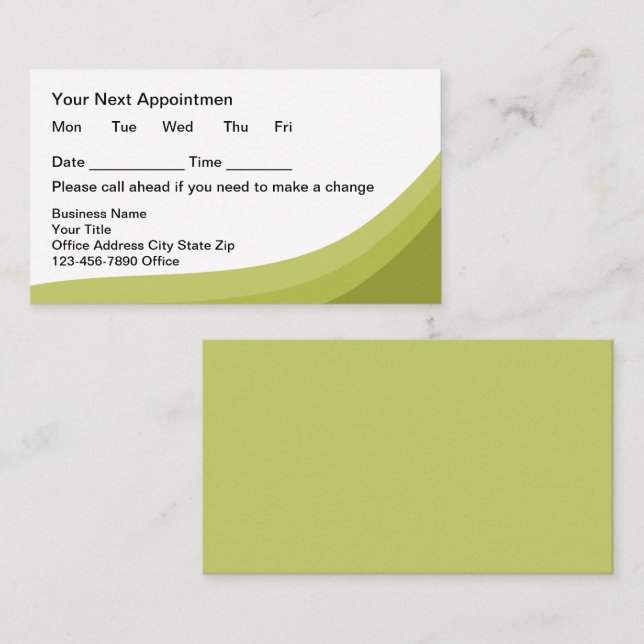 Tarjeta De Citas Green Simple Business Client Appointment Cards (Anverso / Reverso)