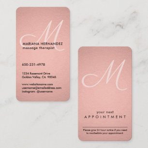 Tarjeta De Citas Guión Monograma Faux Rosa Relieve metalizado dorad