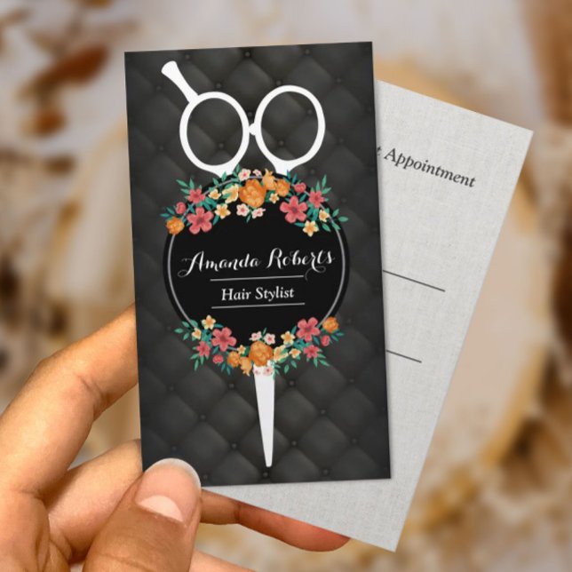 Tarjeta De Citas Hair Salon Elegant Scissor & Flowers Nombramiento (Subido por el creador)