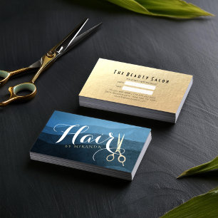Tarjeta De Citas Hair Salon Hairstylist modernas tijeras azules y d