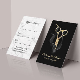 Tarjeta De Citas Hair Salon Modern Black & Gold Hair Designation
