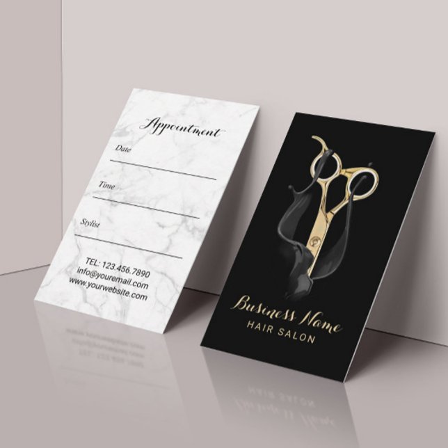 Tarjeta De Citas Hair Salon Modern Black & Gold Hair Designation (Subido por el creador)
