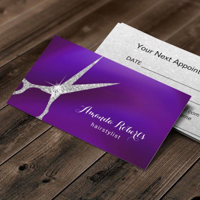 Tarjeta De Citas Hair Salon Modern Purple & Silver Designation (Subido por el creador)