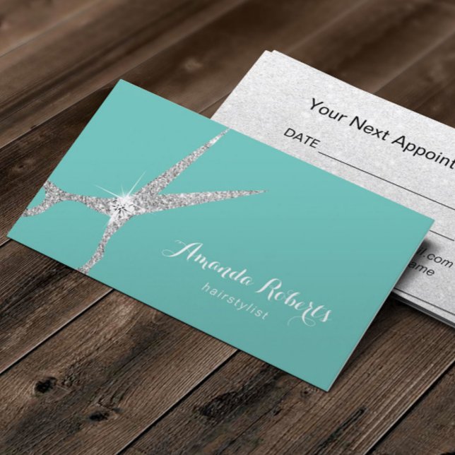 Tarjeta De Citas Hair Salon Modern Silver Scisor Nombramiento Verde (Subido por el creador)