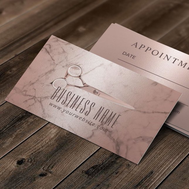 Tarjeta De Citas Hair Salon Rosa Gold Marble Nombramiento moderno (Subido por el creador)