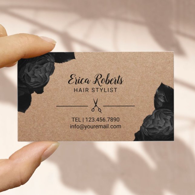 Tarjeta De Citas Hair Stylist Black Floral Rustic Kraft Appointment (Subido por el creador)