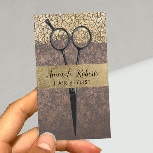 Tarjeta De Citas Hair Stylist Black Scissor Stylish Gold & Copper