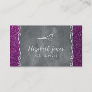 Tarjeta De Citas Hair Stylist Business Card Purple Gray Moderno