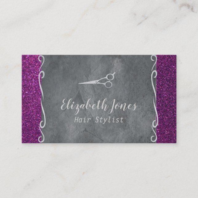 Tarjeta De Citas Hair Stylist Business Card Purple Gray Moderno (Anverso)