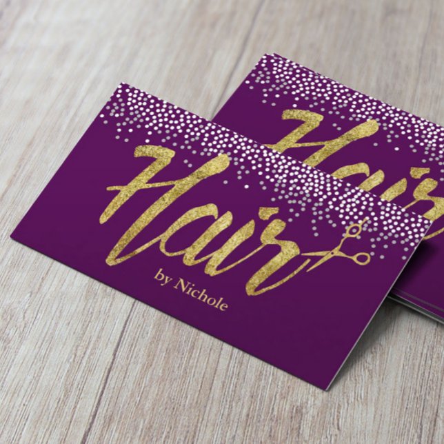 Tarjeta De Citas Hair Stylist | Nombramiento de Confetti Dots Purpl (Subido por el creador)