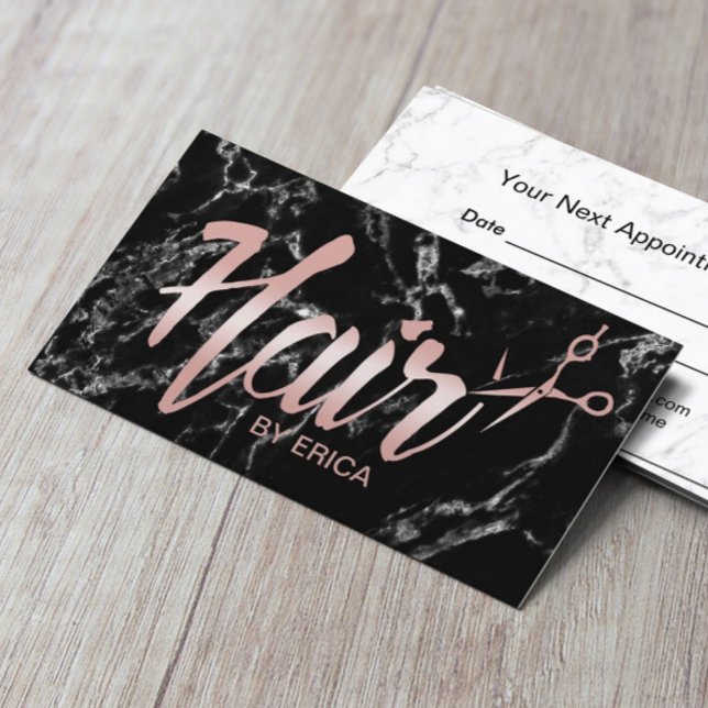 Tarjeta De Citas Hair Stylist Nombramiento Guión Clásico Mármol osc (Subido por el creador)