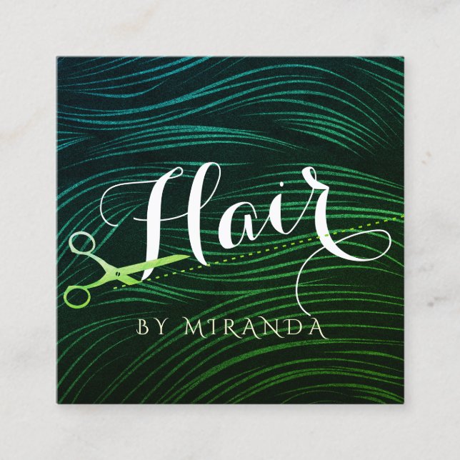Tarjeta De Citas Hairstylist Hairdresser Beauty Green Gold Scissors (Anverso)