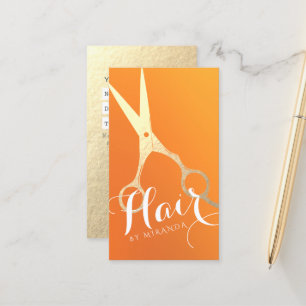 Tarjeta De Citas Hairstylist Makeup Salon Moda Naranja Tijeras de o