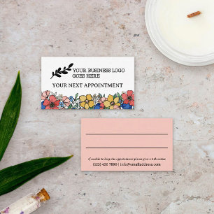 Tarjeta De Citas Hermoso Logotipo Floral de Coral Amarillo Azul