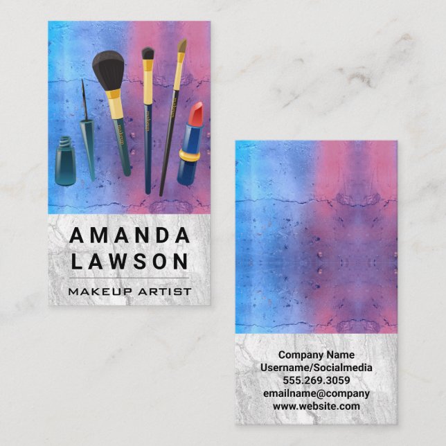 Tarjeta De Citas Herramientas de maquillaje de artistas | Mármol |  (Anverso / Reverso)