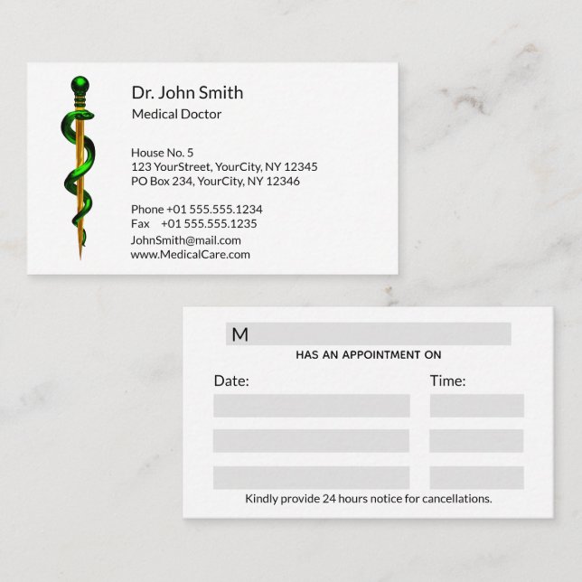 Tarjeta De Citas Hierbas verdes de la Medicina del Oro Asclepio (Anverso / Reverso)