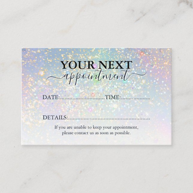 Tarjeta De Citas Holographic Glam Glitter Elegant Sparkles Beauty (Anverso)