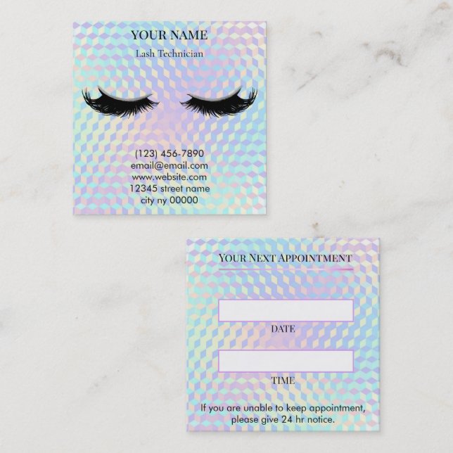 Tarjeta De Citas Holographic Lash Technician Appointment Card (Anverso / Reverso)