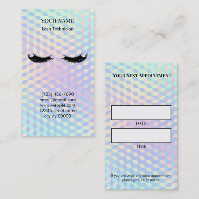 Tarjeta De Citas Holographic Lash Technician Appointment Card (Anverso / Reverso)