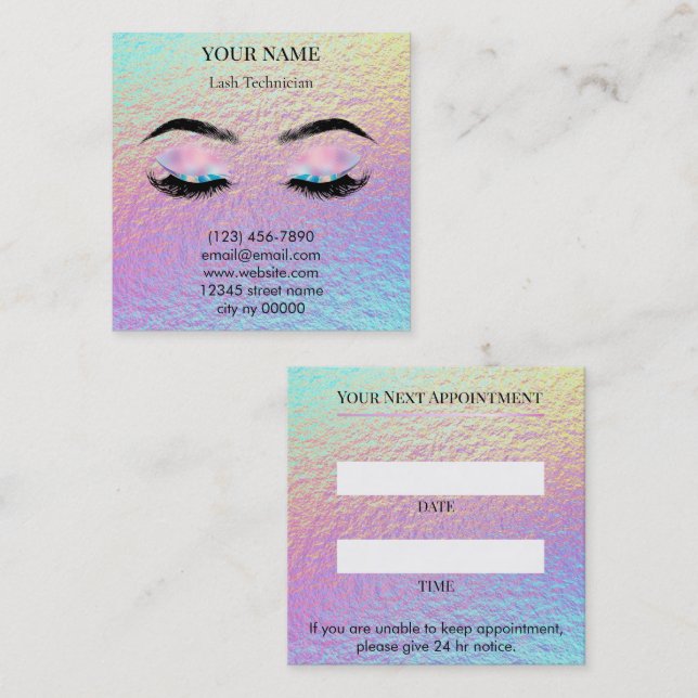 Tarjeta De Citas Holographic Lash Technician Appointment Card (Anverso / Reverso)