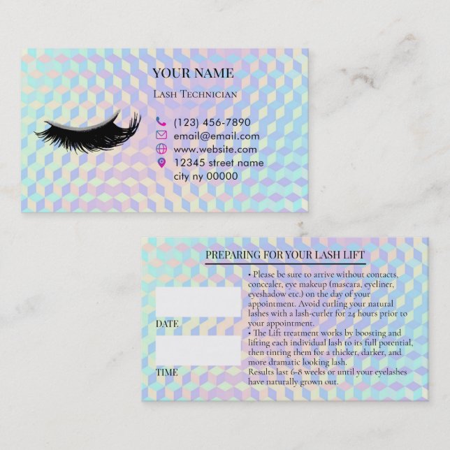 Tarjeta De Citas Holographic Lashes Before care Appointment Card (Anverso / Reverso)