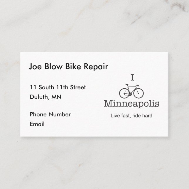 Tarjeta De Citas I Bike Minneapolis (Anverso)