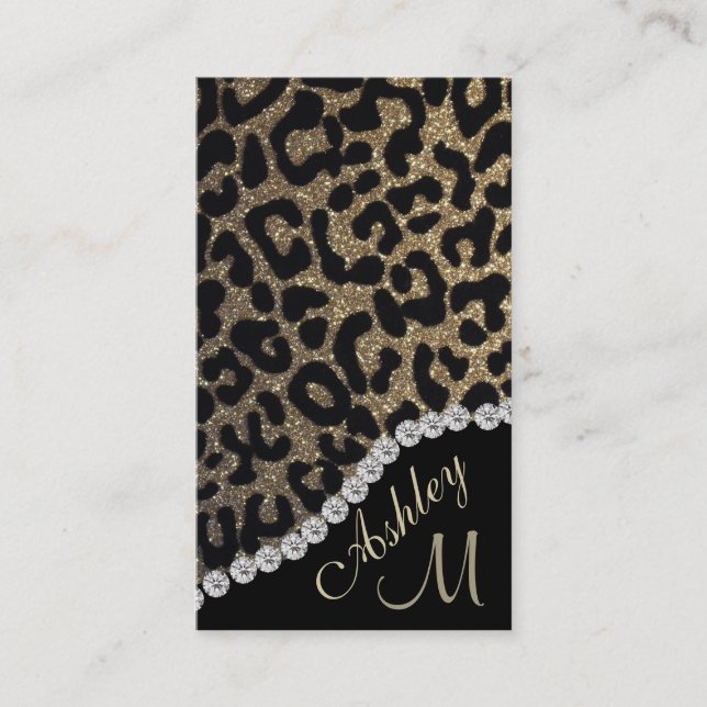 Tarjeta De Citas Impresión de leopardo de monograma de Glam (Anverso)